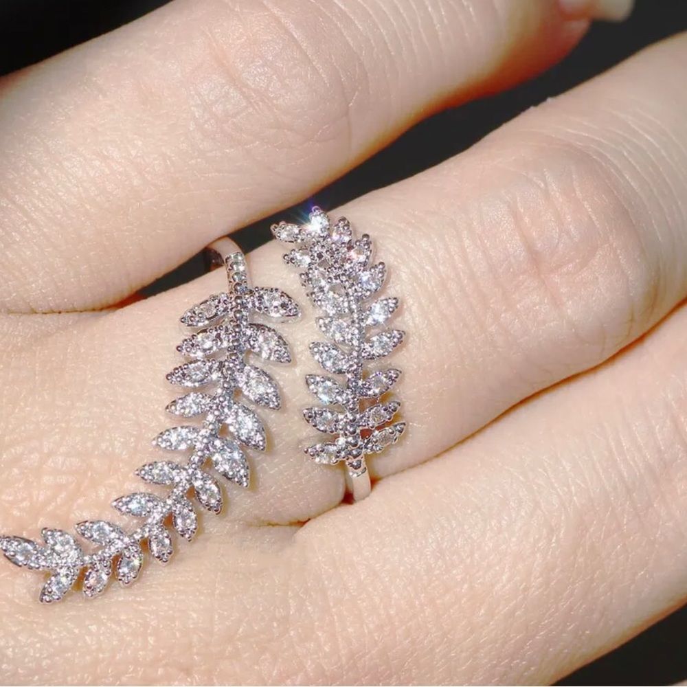 ADJUSTABLE LEAF BRIDAL WEDDING RING ENGAGEMENT RING